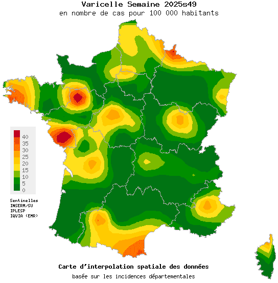 Carte d'incidence de Varicelle en France - Réseau Sentinelles